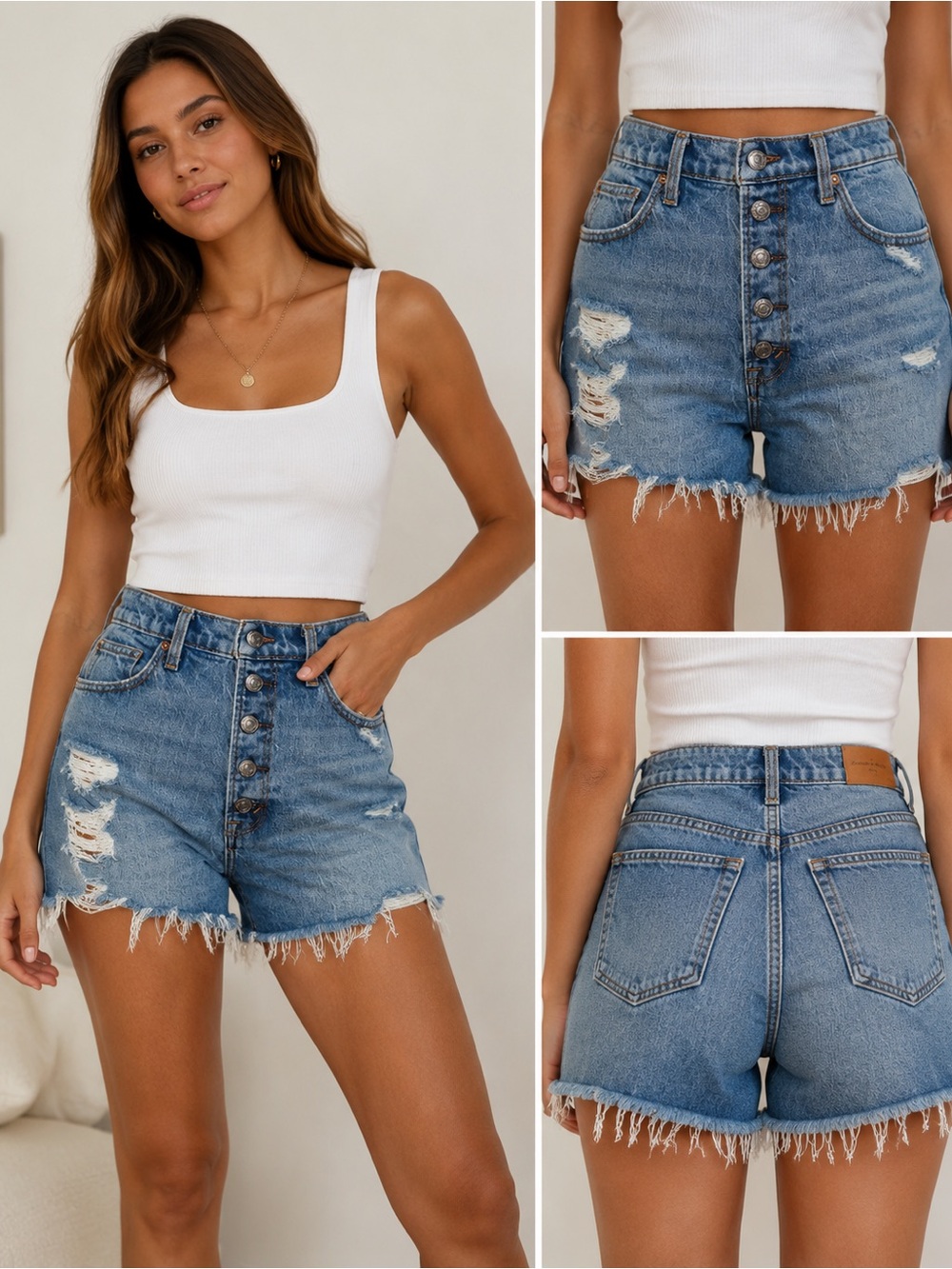 Abercrombie & Fitch High Rise Mom Distressed Button Fly Denim Shorts size 6